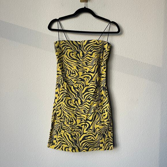 Miaou Lotte Mini Dress Yellow Zebra Size Small - Picture 2 of 6